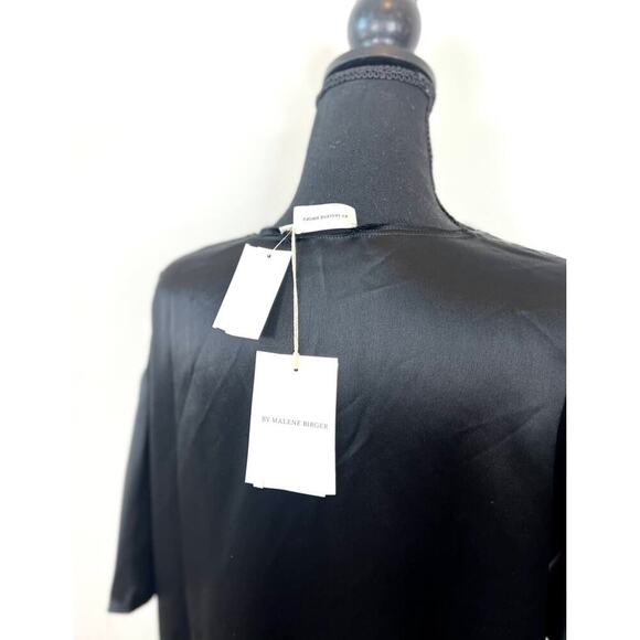 By Malene Birger Pilavis Blouse in Black Size 32 Satin Short Sleeve Scoop Neck - Picture 4 of 5